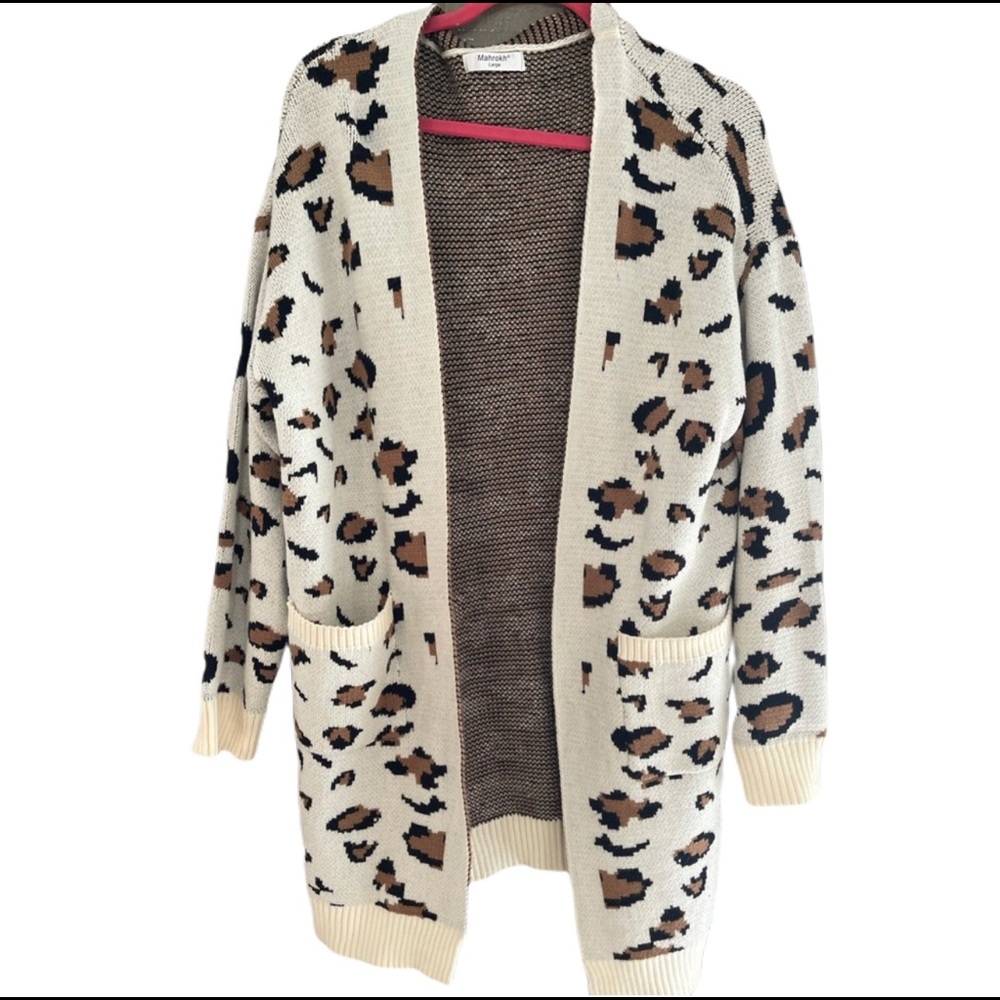 Leopard print long open cardigan NWOT